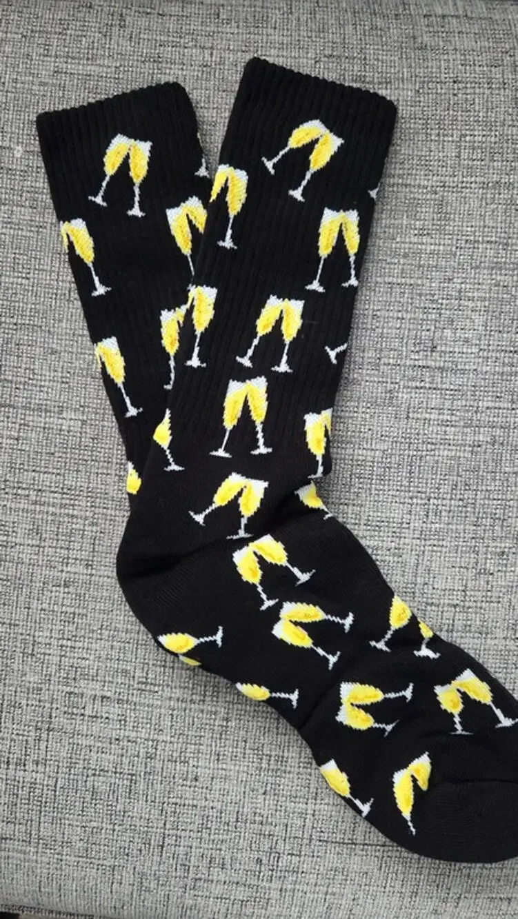 Martini Glass Novelty Crew Socks Black Yellow Cocktail Fun Unisex